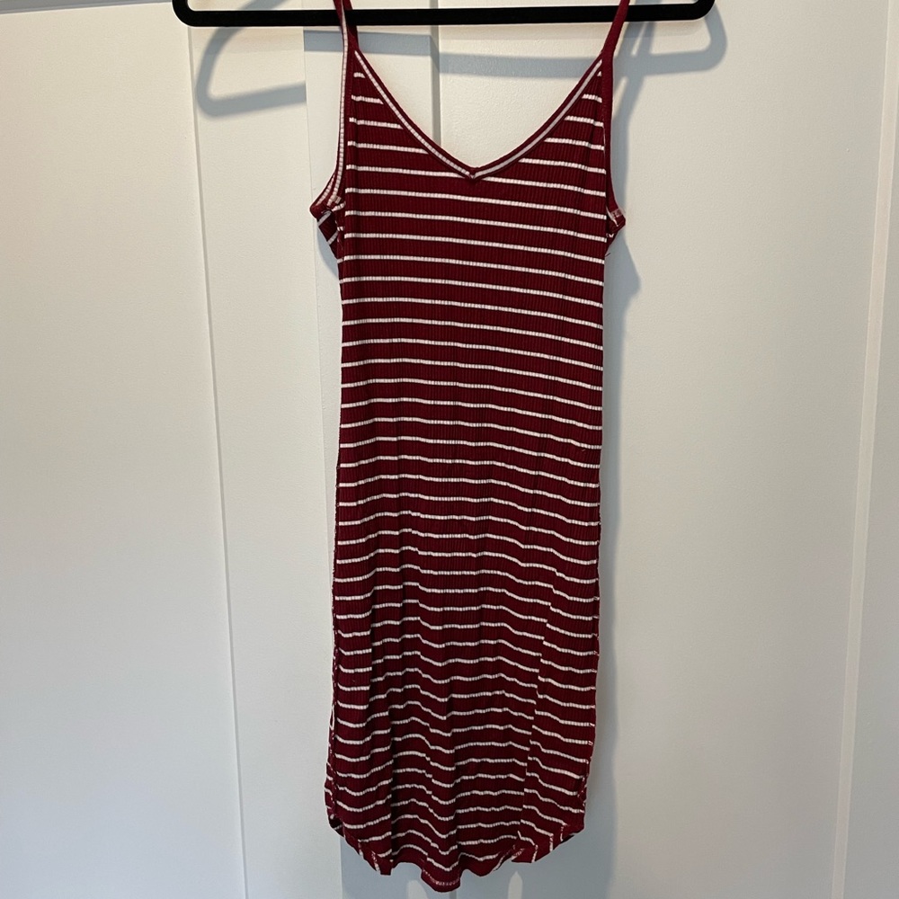 Maroon and white striped tight dress